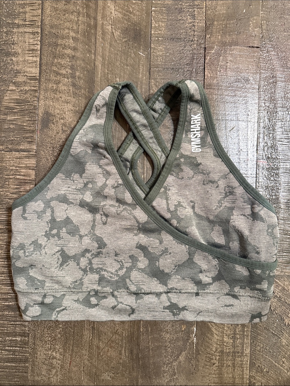 Gymshark Olive Camo Seamless Crossback Sports Bra